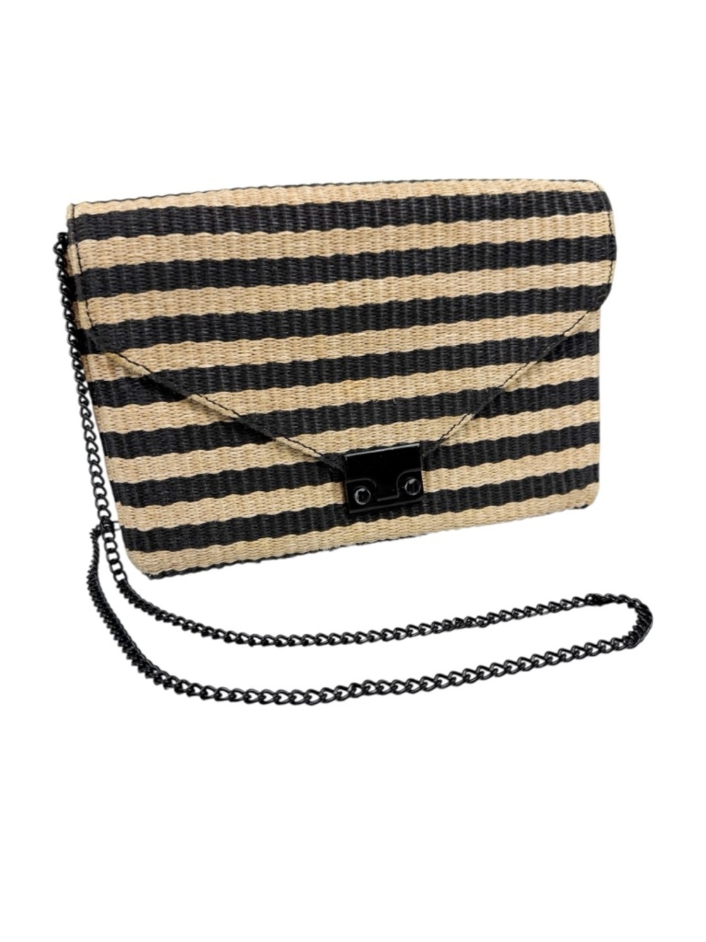Loeffler Randall Raffia Woven Crossbody Bag Tan Black Striped Straw